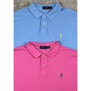 Polo Ralph Lauren Mens‎ Short Sleeve Polo Shirts Pony- Lot Of 2 - Pink Blue XXL